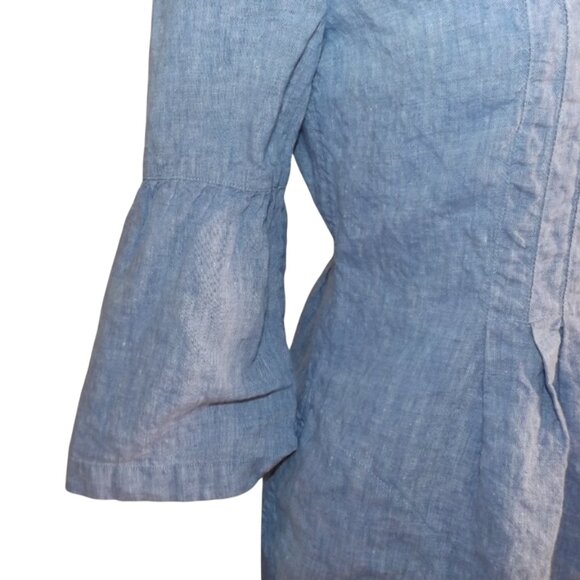 J.JILL Dress, S, Love Linen, Split neck, 3/4 Bell Sleeves, Blue, Short - Picture 6 of 11